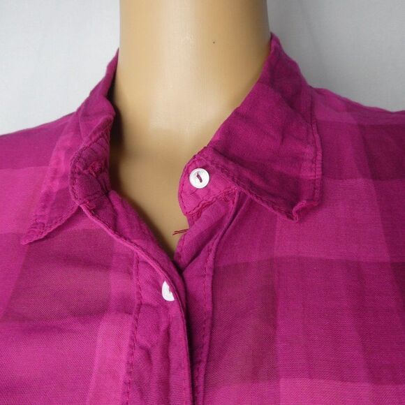Splendid Long Sleeve Button Up Plaid Shirt Pink Medium 100% Cotton Lightweight - Picture 9 of 11
